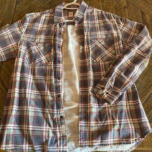 Gray White Red Print - Oversized Women's Flannel